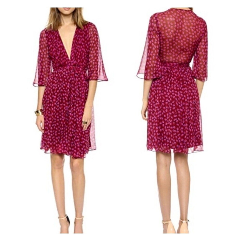 Diane Von Furstenberg ASO Zoey Dutch ALICIA Ballet Rose Garnet Wrap Dress Sz 0 - Picture 7 of 16